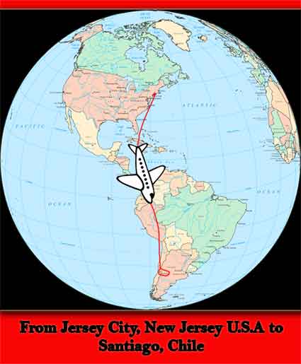 Map of North and South America from Jersey City to Santiago Chile